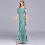 Silver Gray Elegant Fashion Evening Dresses Sexy Simple V Collar Open Back Sleeveless Embroidered Beads Fishtail Dress Gown