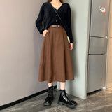 Women High Waist Slim A-Line Elegant Casual Loose Skirts Warm Solid Streetwear