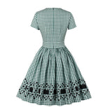 1950s Green Plaid Vintage Retro Party Short Sleeve Robe Pin Up Swing Black Polka Dot Casual Dresses