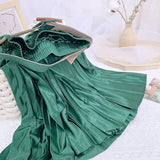 Women Shimmer Satin Midi Long Pleated Skirt With Belt Elastic High Waist Casual Skirts