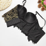 Crop Top Bronzing Lace Sexy Corset Party Cups Short Off Shoulder Women Camis Cropped Built In Bra