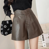 PU Leather High Waist Casual Shorts Women Fashion Korean Style Streetwear All-match Ladies Short Pants