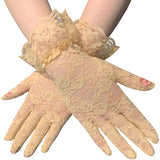Vintage Sheer Short Lace Gloves Derby Tea Party Wrist Length Floral Gloves for Dinner Fancy Costume Accessories Gloves