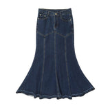 High Waisted Denim Mermaid Women Long Blue Jean Solid Casual Autumn Package Hip Fishtail Skirt