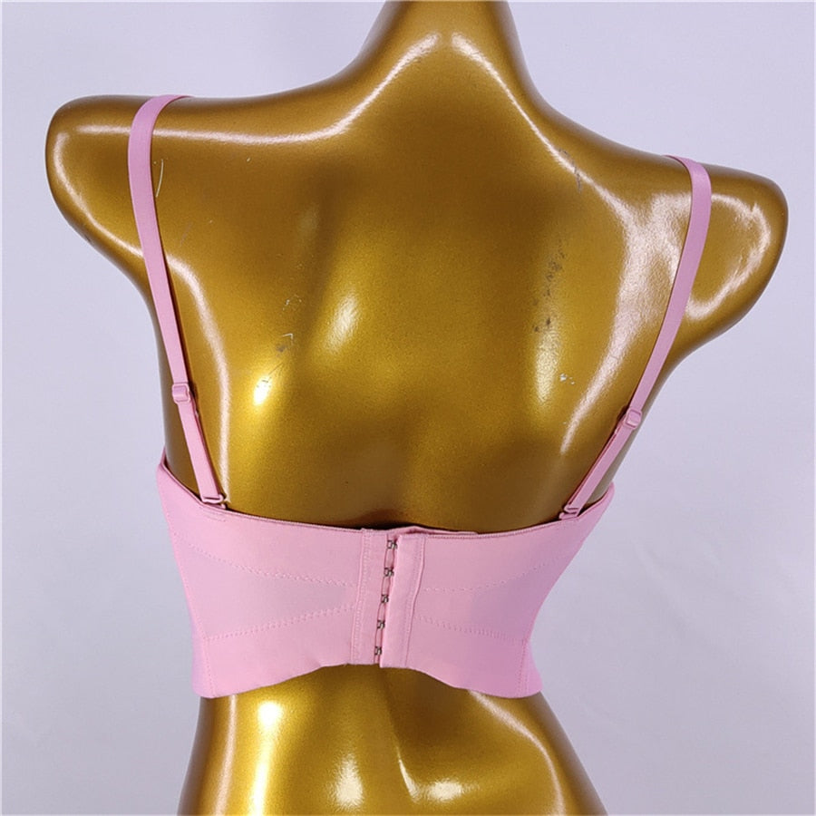 Crop Top With Built In Bra Acrylic Pink Shine Nightclub Sexy Women Top With Cups Push Up Bustier Corset Camis