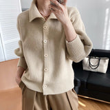 Women Elegant Single-breasted Cardigans Casual Loose Knitted Sweater Coat Tops Streetwear