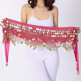 Women Sweet Bellydance Hip Scarf With Gold Coins Skirts Wrap Noisy Egyptian Dancing Hand Crocheted Bead Velvet Waist Belt