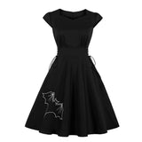 Black Goth Cotton Drawstring Embroidery Swing Robe Pin Up Gothic Lolita Retro Vintage Dress