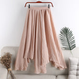 2021 Korean Style Irregular Skirt Retro Femme Jupes Solid Color Women Summer Black White High Waist Linen Midi Skirt falda