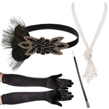 4 Pcs/Set 1920s Great Gatsby Party Costume Accessories Set Flapper Feather Headband Pearl Necklace Gloves Cigarette Holder