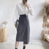 Autumn Women High Waist Button Bodycon Elegant Sexy Irregular Straight Skirts