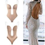 Thong Shaper Body Women Sexy Deep V-Neck Backless White Corset Top Slimming Push Up Plunge Bra