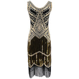 Women Party Dress Robe Charleston 1920s Great Gatsby Flapper Sequin Fringe Midi Vestido Summer Retro Black Dress