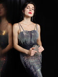 Slash Neck Sleeveless Shinning Sequin Sexy Mermaid Cocktail Dress Formal Full Length Stretch Slim Party Prom Gowns