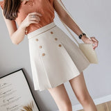 Summer A-line Ladies Pleated Mini Skirts Women High Waisted Double Button Breasted Jupe Femme Slim Black Casual Skirt