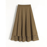 Autumn Women Elastic High Waist Elegant A-Line Knitted Lace Skirts Streetwear