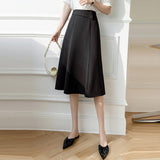 Office Lady Elegant A-line Long Korean Style Solid Color High Waist Women Casual Skirt