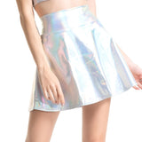 2 Pcs/Set Sexy Shiny Holographic Turtleneck Sleeveless Tank Top Metallic Wet Look A-line Mini Skirt