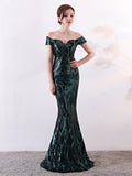 New Off-The-Shoulder Elegant Mermaid Prom Sequin Formal Party Dress Vestido Sexy Long Gown