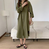 Button Up Casual Shirt Dress Spring Autumn Lapel Collar Long Sleeve Oversized Midi Dress