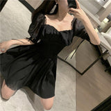 2020 New Arrival Summer Gothic Girls Dress Black Women Short Sleeve Sexy Club Female Slash Neck A-Line Party Dresses