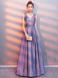 V-neck Sleeveless Party Dress Sparkly lavender Color Prom Dress V-back A-line Formal Dress