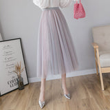 Summer Elastic High Waist Mesh Midi Skirt Ladies Elegant Big Swing A Line Skirt