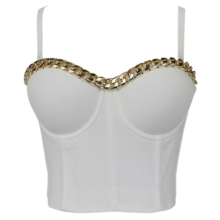 Gold-Plated Chain Corset Top Nightclub Sexy Crop Top To Wear Out Bra Push Up Bustier