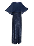 Chiffon Sequin Evening SHAWL-sleeve Formal Dress Mermaid O-neck Formal Women Long Party Dress