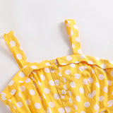 2021 Yellow 50s Pinup Vintage Button Front Polka Dot Summer Tank Rockabilly Dresses Women Party Belted Cotton Midi Dress