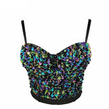 Crop Tops With Built In Bra Cami Sequins Shiny Underwear Push Up Chest Short Nightclub Sexy Show Clothes