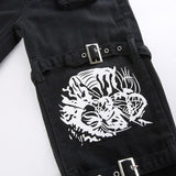 Hip Hop Jogger Eyelet Y2K Punk Skull Print Black Buckle Pants Harajuku Big Pocket Trousers Goth Mall Grunge Cargo Pants Techwear