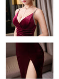 Diamond-encrusted Evening Gown Night Long Dress Velvet Temperament Nightclub Sexy High Split V-neck Robe Dress