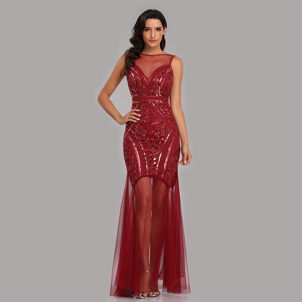 Sequins Beading Evening Dresses Mermaid  Formal Sleeveless Round collar Prom Party Long Dress