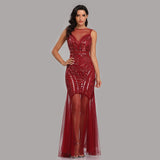 Sequins Beading Evening Dresses Mermaid  Formal Sleeveless Round collar Prom Party Long Dress