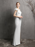 White One Shoulder Taffeta Women Formal Dress Ruffle Sleeve Split Party Gowns Dress for Wedding