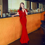 Lace Appliqu Lotus Sleeve Mermaid Full Evening Dress Formal Elegant Floor Length Gowns