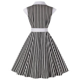 Black White Striped Cotton Robe Pin Up Swing Retro Vintage Dress With Pockets Streetwear