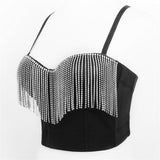 Sexy Tassel Rhinestone Nightclub Push Up Bralette With Built In Bra Cropped To Wear Out Corset Camis Crop Top