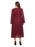 V Neck Lace Evening Dress Plus Size Women Formal Occasion Dress Pagoda Long Sleeve A Line Burgundy Party Dress