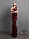 Elegant One Shoulder Mermaid Sequins Cocktail Party Dress Sleeveless Slim Tassels Crystal Prom Gowns  Formal Dress