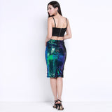 Sequins Pencil Bodycon Midi Green Women Party Club High Waist Zipper Skirt