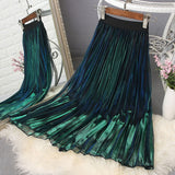 A-Line High Waist Pleated Mesh Women Retro Gradient Color Slim Skirt