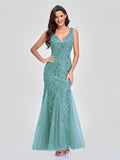 Embroidered beaded Fabric Prom Dresses Sugar Color O-Neck Short Sleeve Elegant Little Mermaid Dresses Formal Party Gowns
