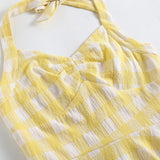 2021 Vacation Women Summer Dress Sexy Backless Party Halter Neck Yellow Plaid 50s Vintage High Waist Ladies Swing Dresses