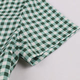 1950s Green Plaid Vintage Retro Party Short Sleeve Robe Pin Up Swing Black Polka Dot Casual Dresses