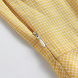 2021 Solid Turn-Down Collar Buttons Yellow Vintage 50s Plaid Midi Shirt Dresses for Women Elegant Summer Belted Retro Clothes