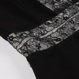 Black Women Lace Patchwork Short Sleeve Robe Pin Up Swing High Waist Office Ladies Dresses