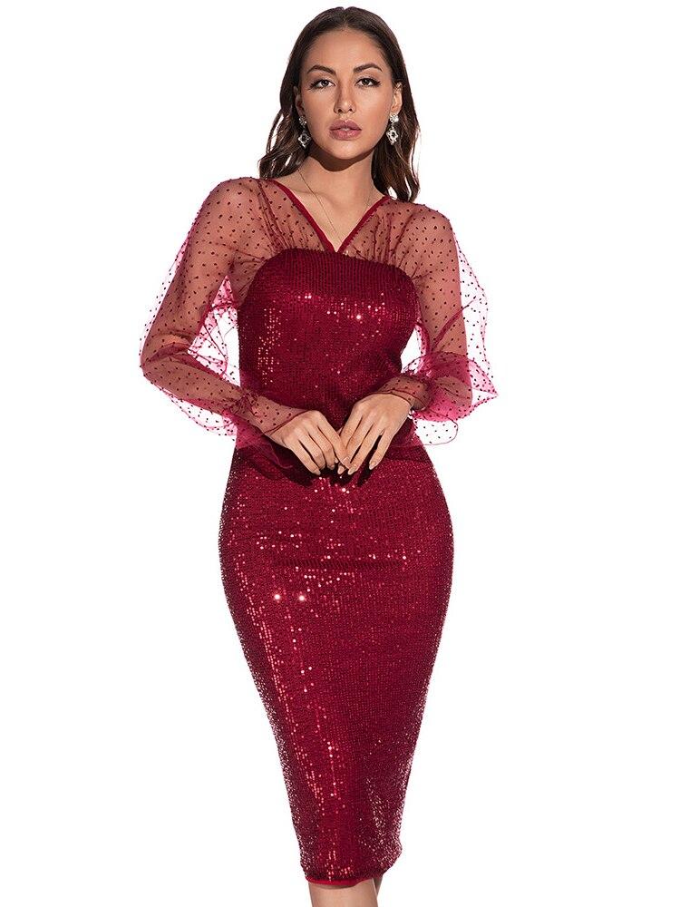 Lace Point Long Sleeve Communion Dress Evening Dress Prom Party Sexy Sequin Dress