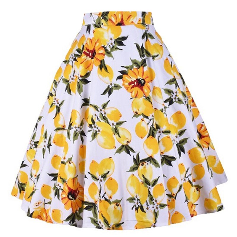 Women Plus Size A Line Cotton Retro Skirt High Waist 50s 60s Rocakbilly Jurken Skater Floral Print Swing Vintage Skirts